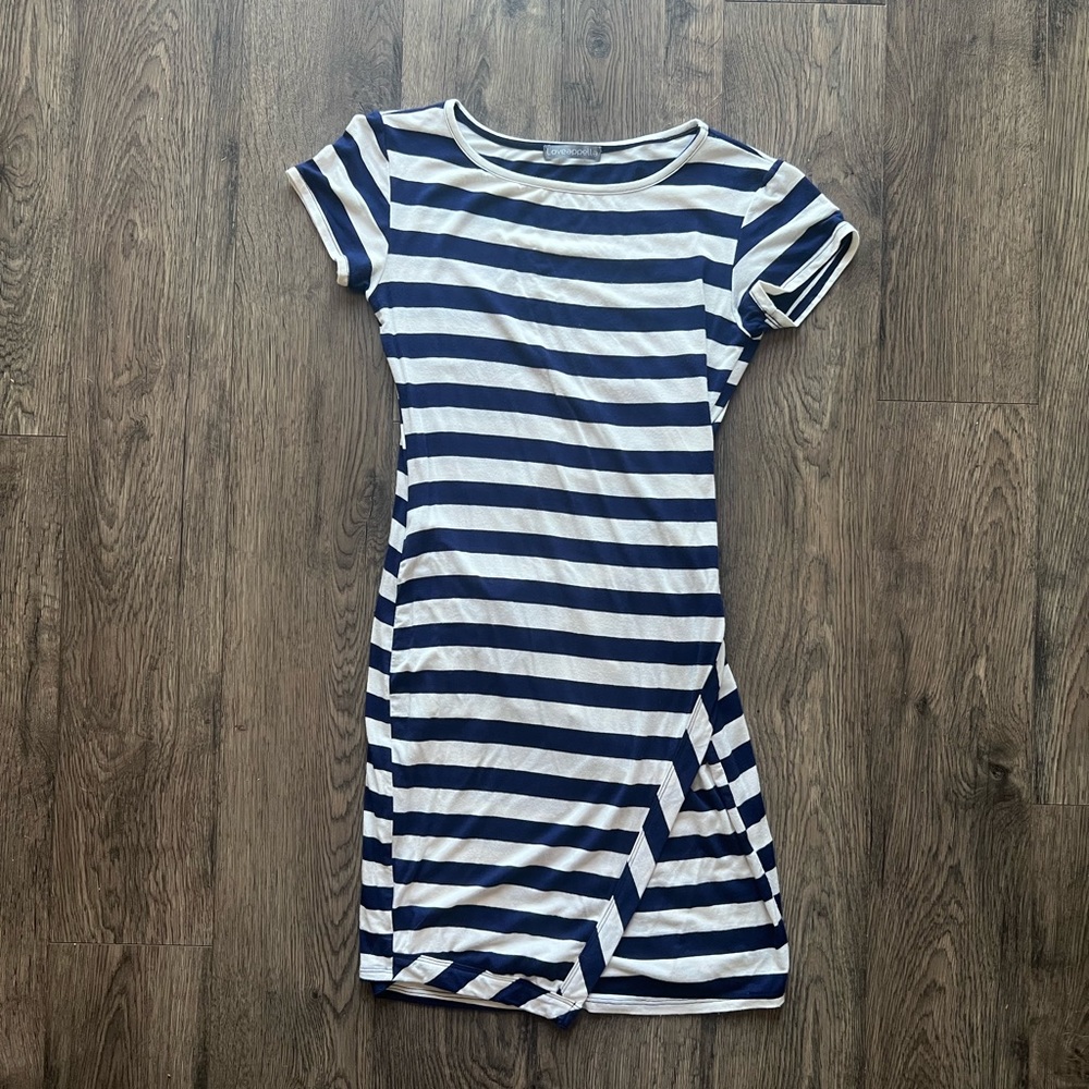 Striped Cotton Dress - Navy Blue and White